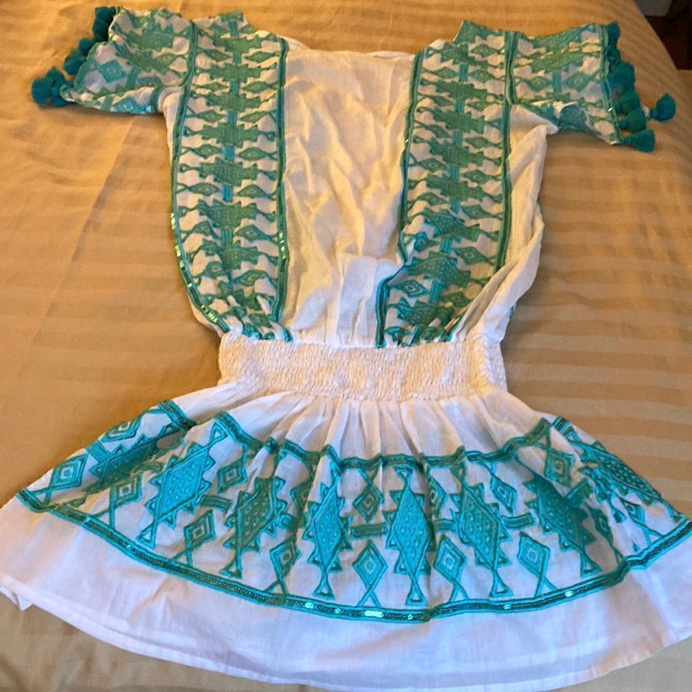 Taj by Sabrina Crippa Dress/Coverup with Turquoise embroidery and sequins. Sz SM